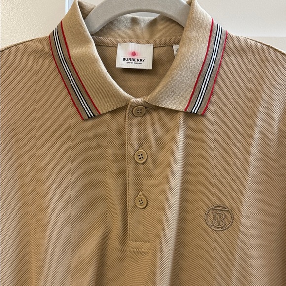Burberry Tan Polo Shirt with Striped Collar - Picture 2 of 5